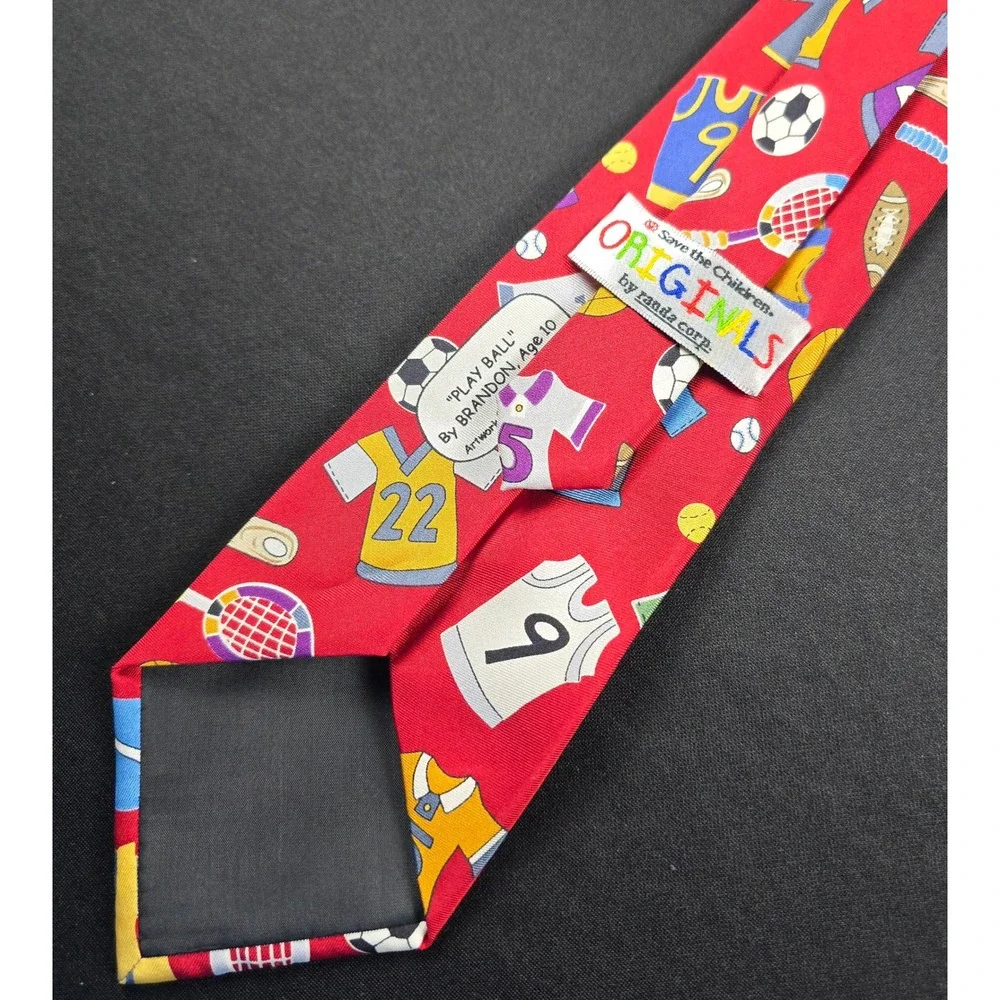 Save the Children Originals Silk Tie Red Sports Play Ball Brandon Randa Corp